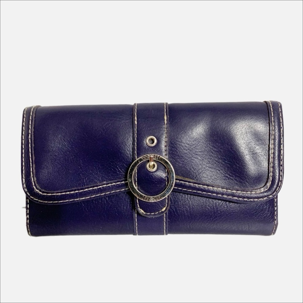 Vintage Liz & Co Faux Leather Wallet Checkbook Cover Outside Zipped Change Purse